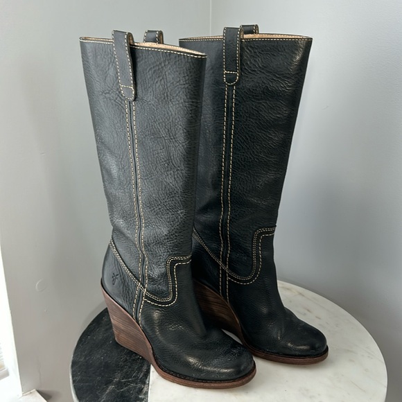 Frye Caroline Campus Wedge Boots, Navy - Picture 2 of 13